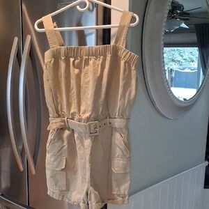 Gilli Tan Sleeveless Utility Romper with Belt